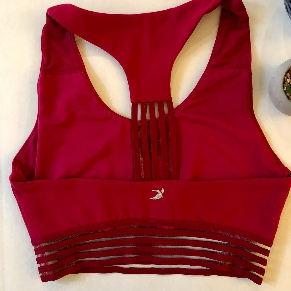 Glyder Sports Bra Mesh Striped Bands Red XSmall - Picture 7 of 10